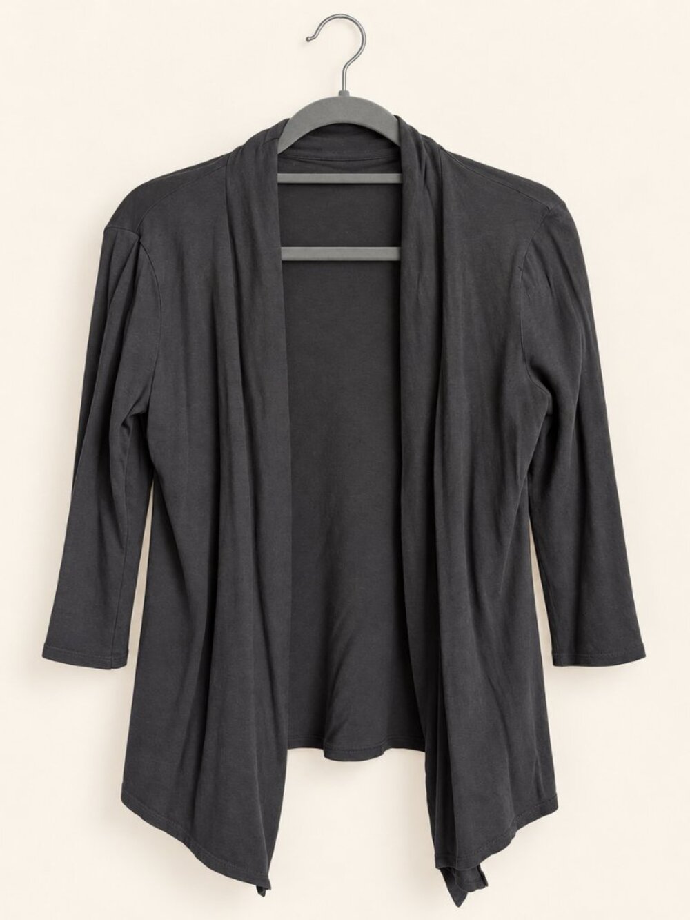 New York & Company Charcoal Gray Open Front Drape Cardigan